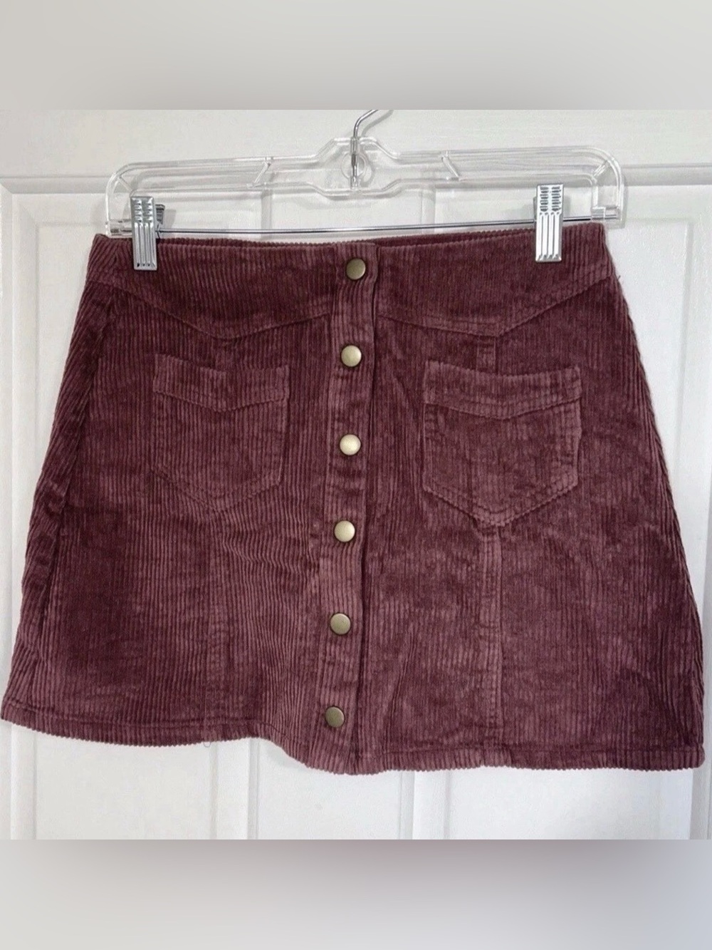 She + Sky Dusty Plum Corduroy Button Front Mini Skirt Vintage Vibe Chic Small
